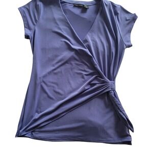 Tahari Womens Lavender Purple Wrap Knot Short Sleeve Top Size L